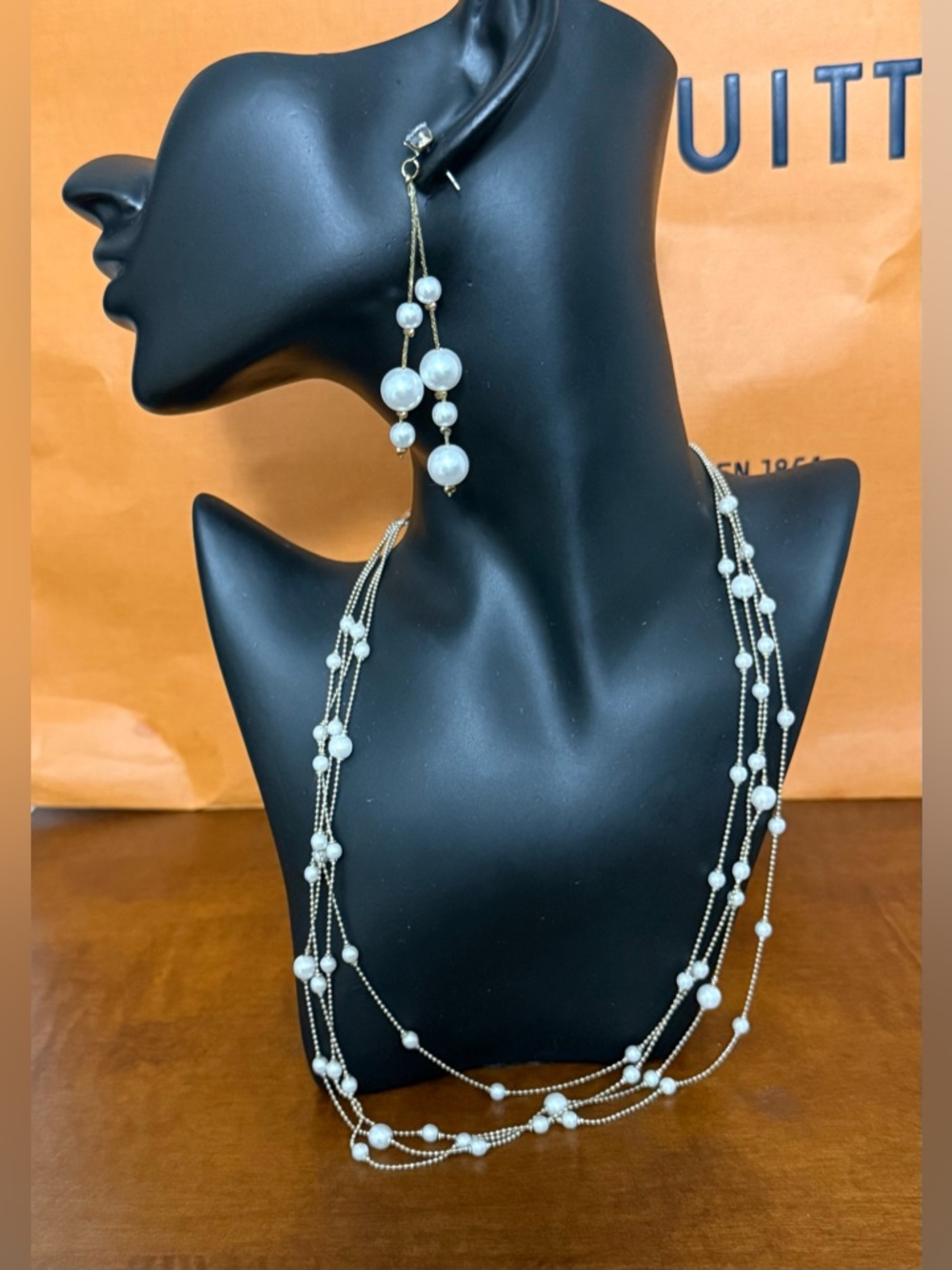 Premiere Designs Vintage Faux Pearl Layered Necklace & Dangle Earrings Set